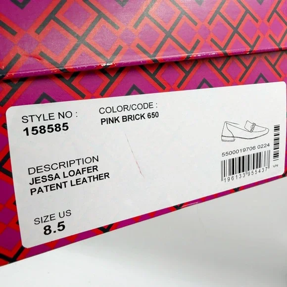 Tory Burch Jessa Loafer Pink Brick Patent Leather Gold Horsehead Womens 8.5 - Picture 11 of 11